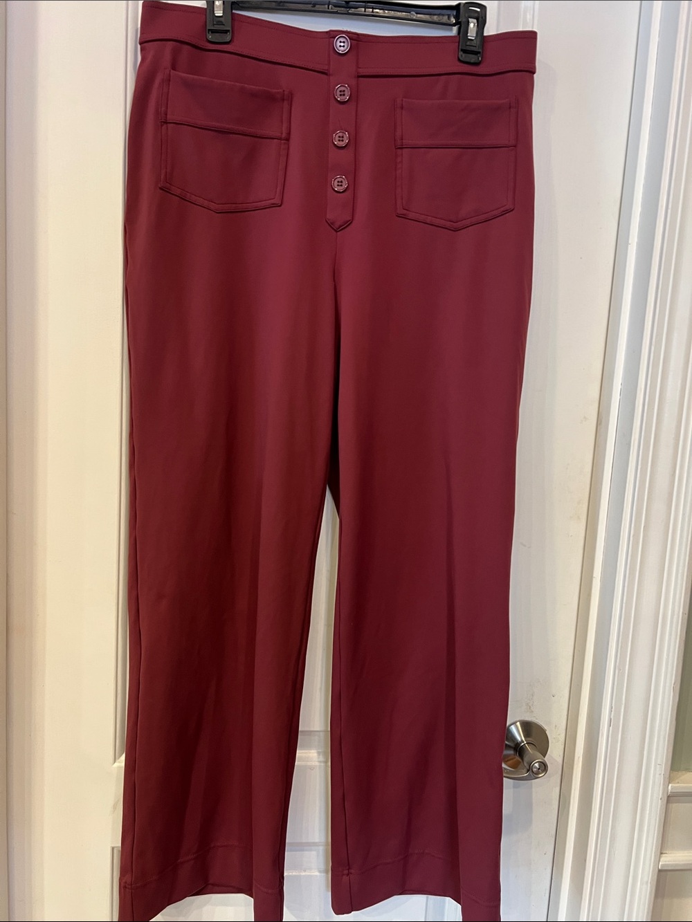 HALARA Wide-Leg Button-Front Pull-On Pants — Burgundy